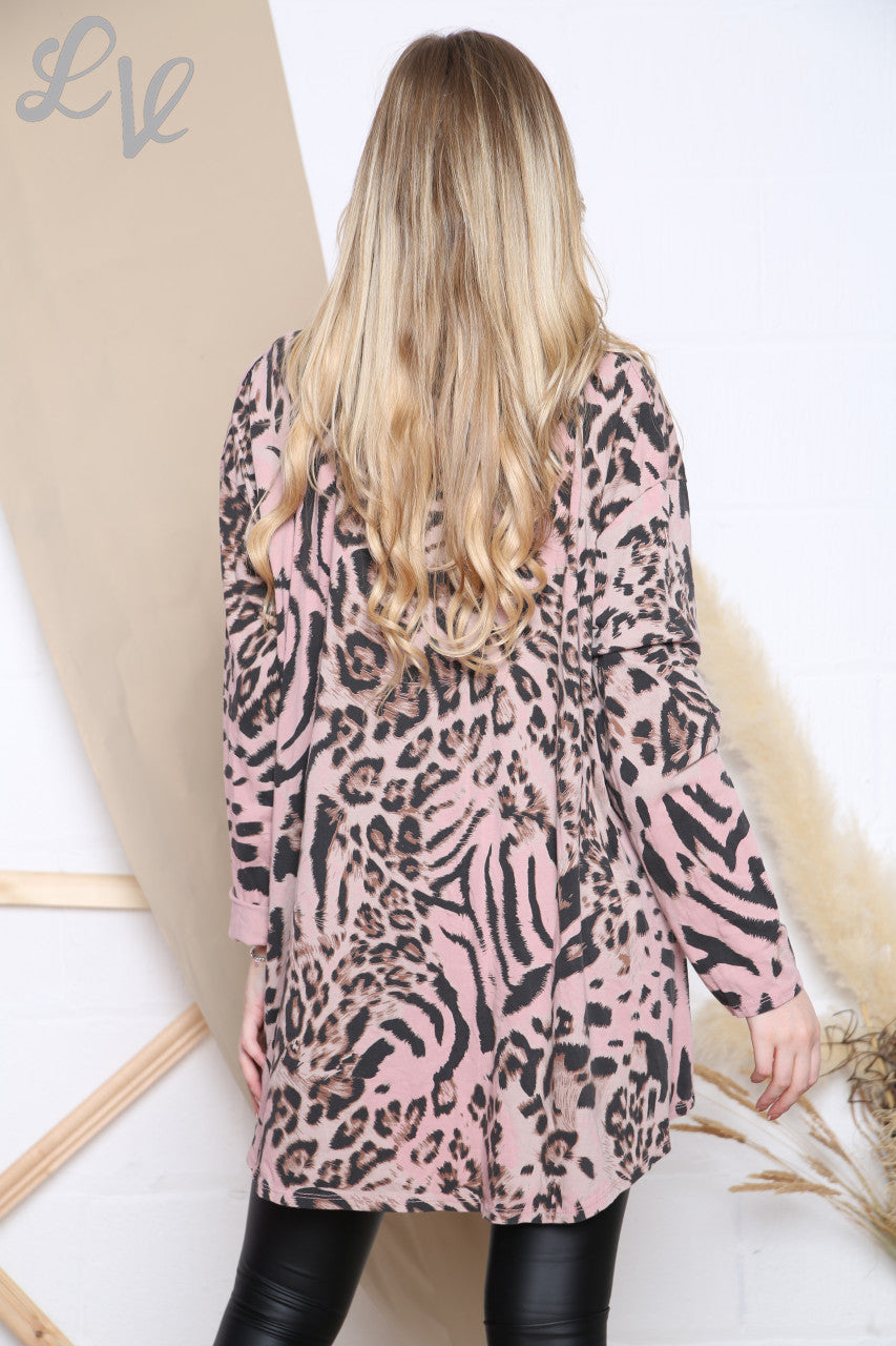 Ladies Mixed Animal Print Top Dusty Pink Unit Price £9.99