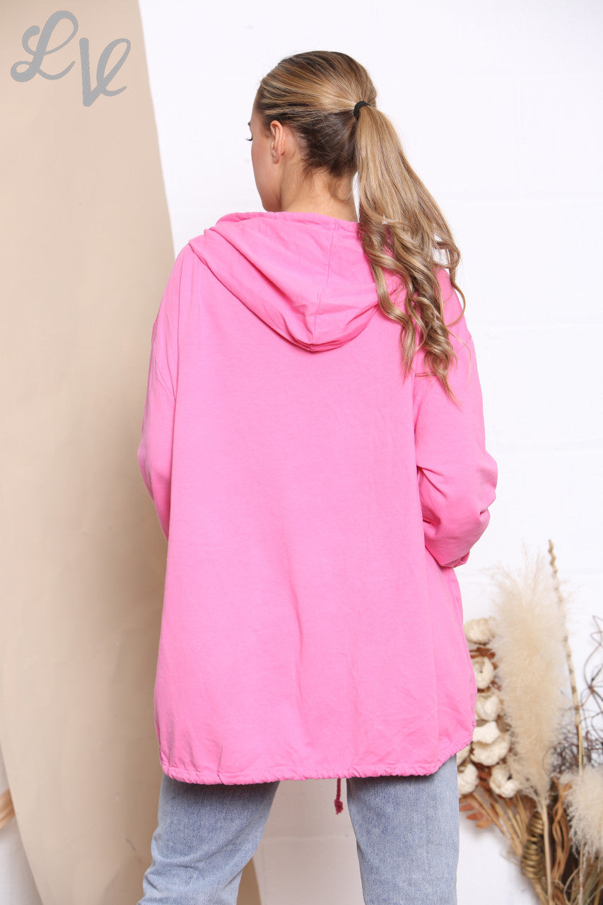 Damesjas met capuchon en knoopsluiting Cerise