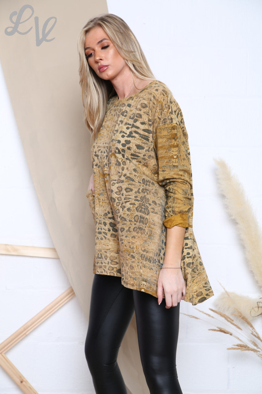 Ladies Reptile Print Top Mustard Unit Price £9.99