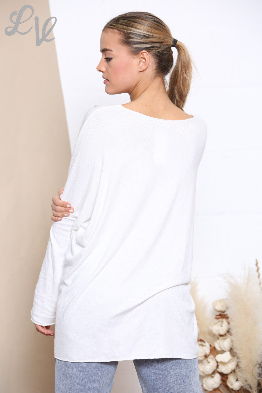 Dames Sequin Ster Schouder Fijne Gebreide Trui Top Wit