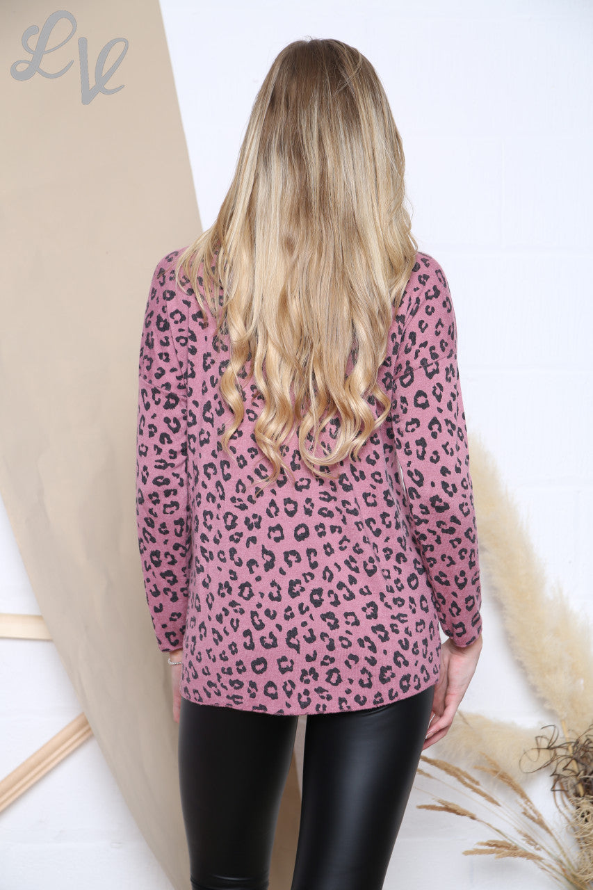 Ladies Ditsy Leopard Print Fine Knit Top Pink Unit Price WAS 10.99 NOW £5.99