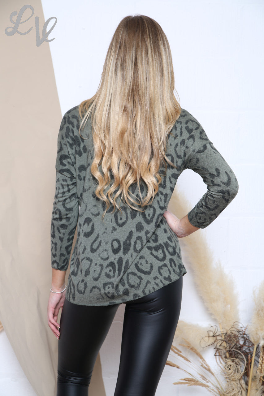 Ladies Cheetah Animal Print Fine Knit Top Khaki Unit Price £8.99