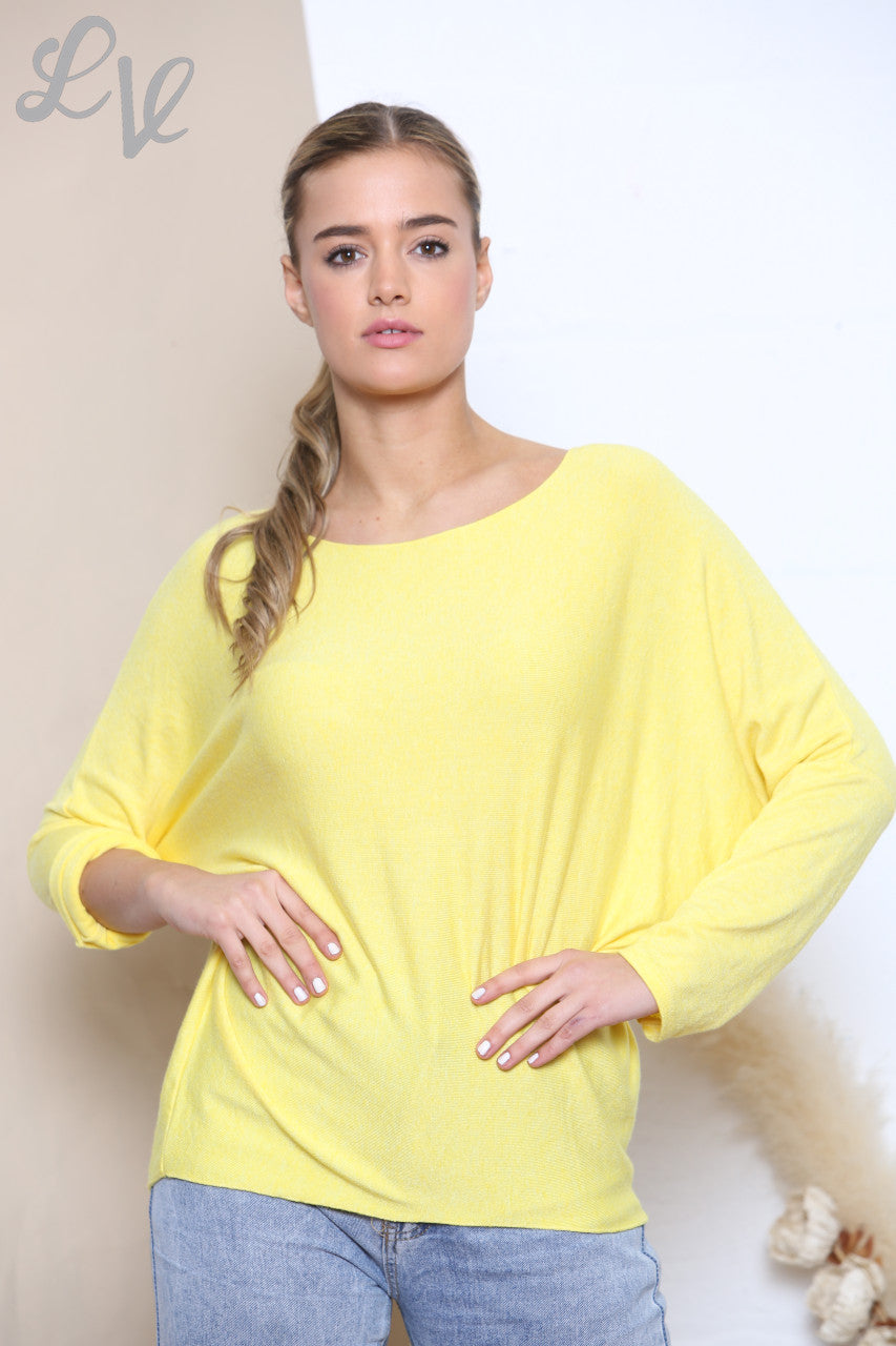 Copy of Ladies Plain Fine Knit Jumper Top Lemon