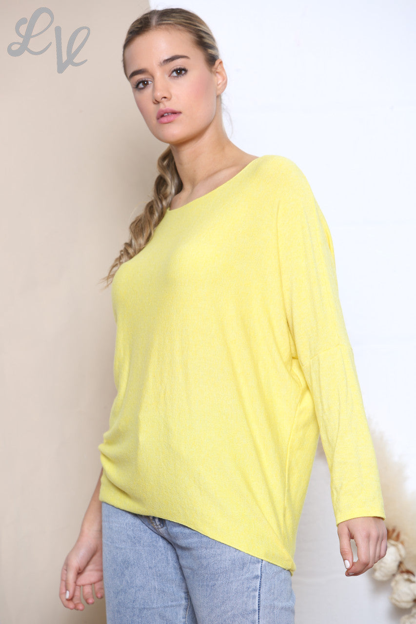 Copy of Ladies Plain Fine Knit Jumper Top Lemon