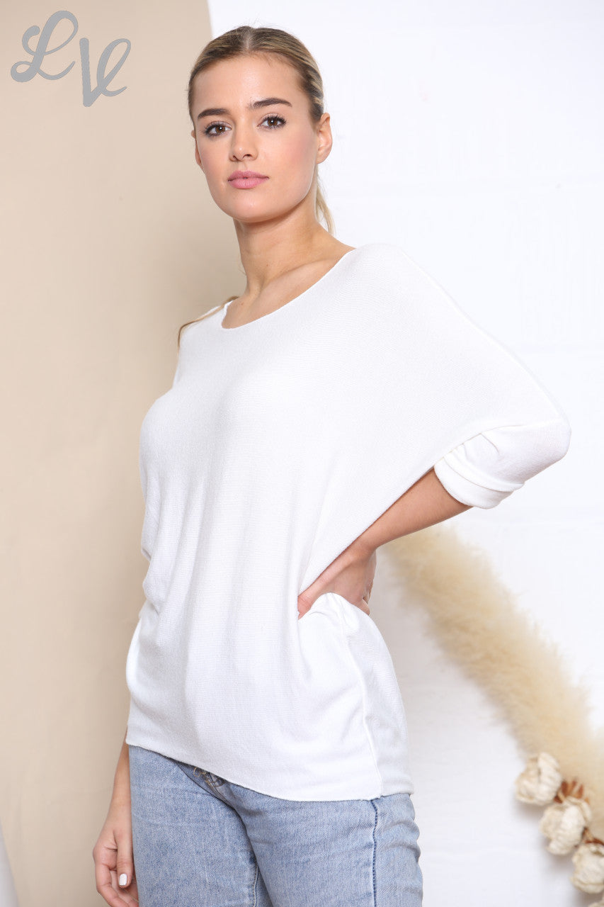 PLAIN FINE KNIT TOP WHITE