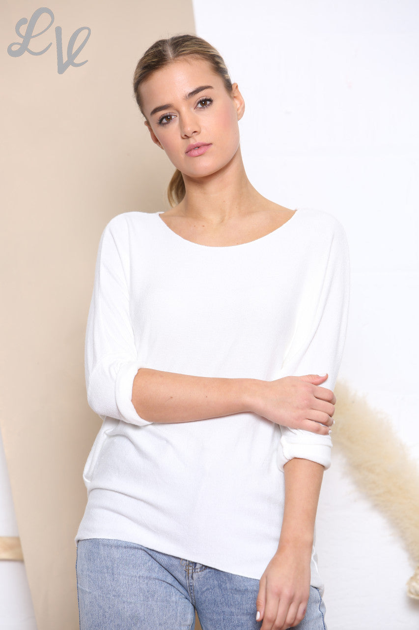 PLAIN FINE KNIT TOP WHITE