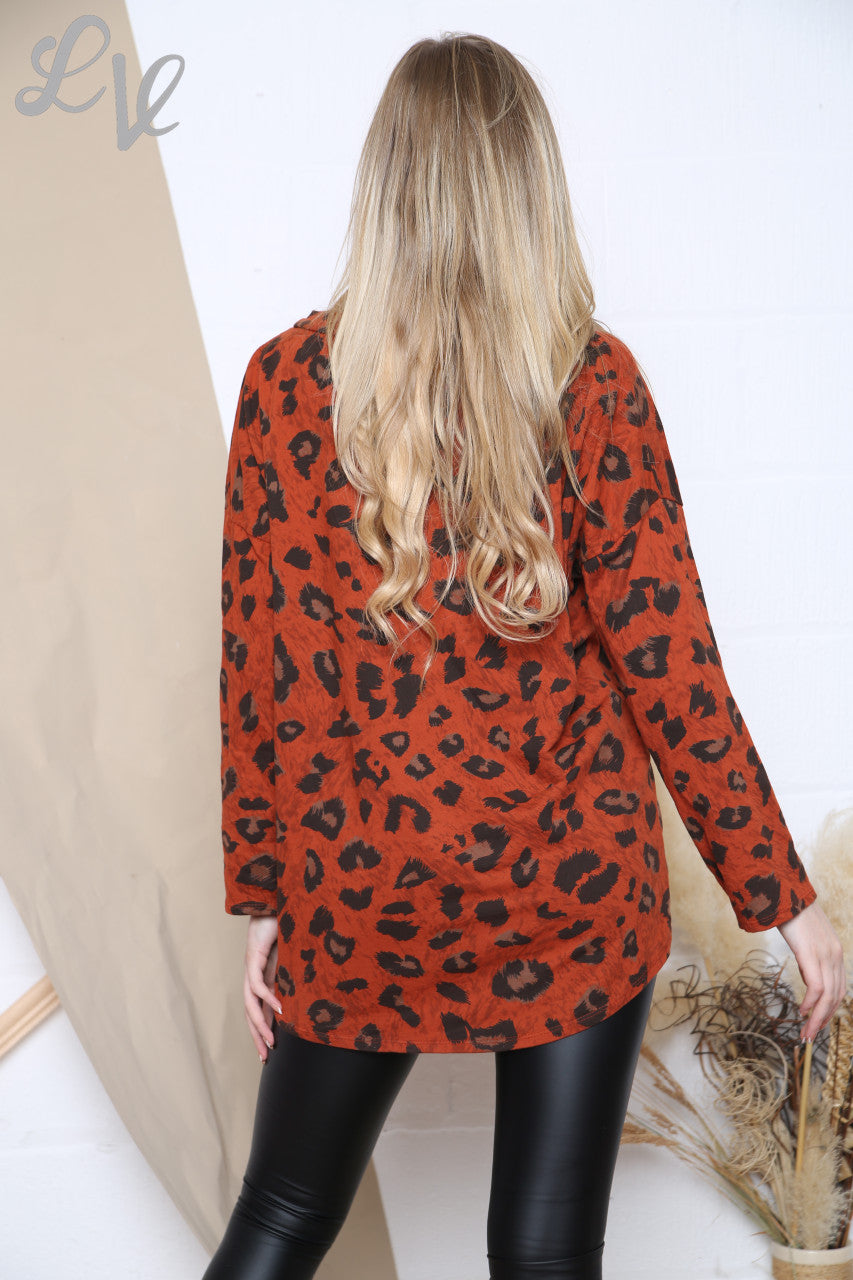 Ladies Cheetah Animal Print Top Rust Unit Price £9.99