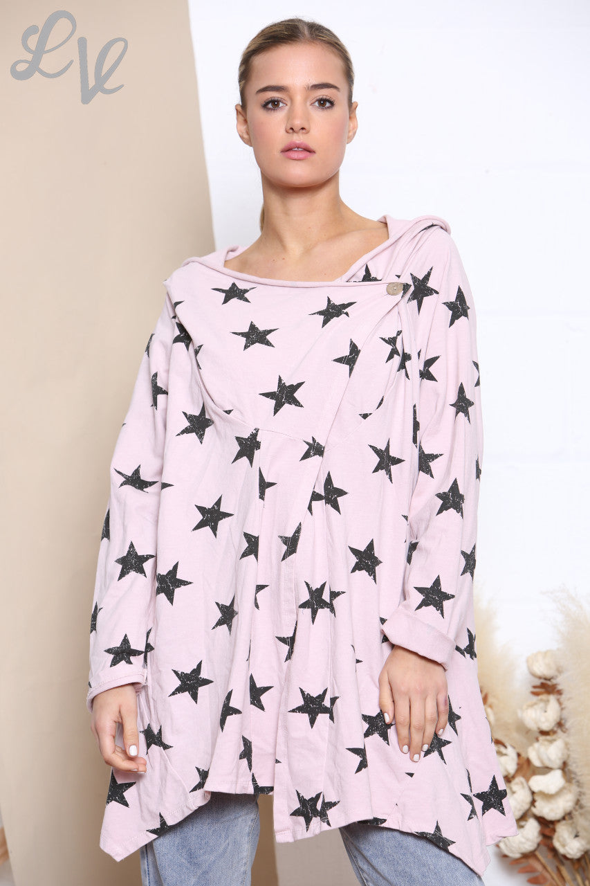 Dames Sterrenprint Wikkel- en Knoopsluiting Top Dusty Pink