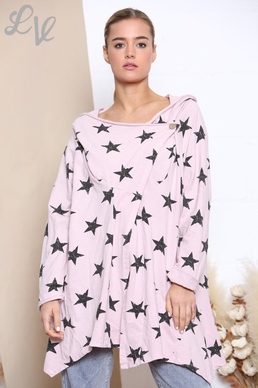 Dames Sterrenprint Wikkel- en Knoopsluiting Top Dusty Pink