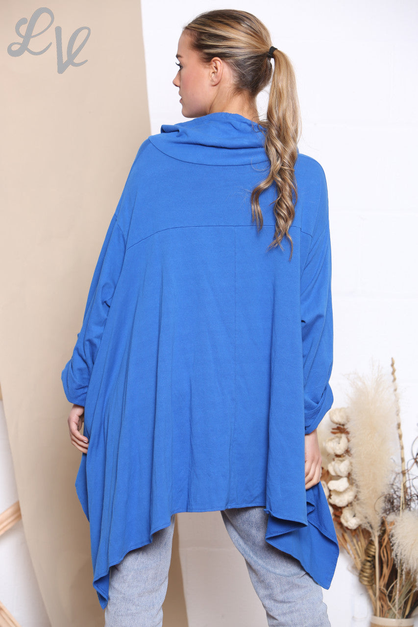 Dames Sweatshirt Top met Gedrapeerde Cowl Neck Koningsblauw