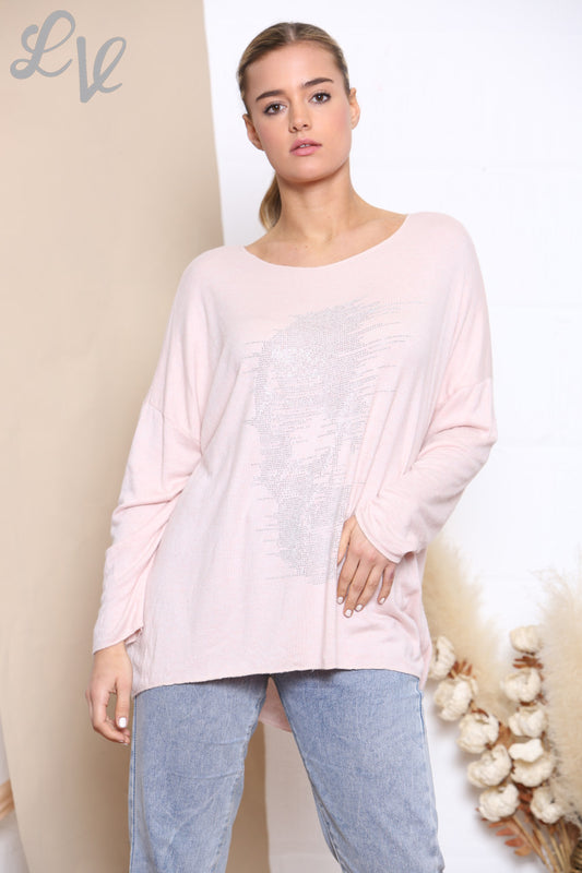 Dames Fijngebreide Trui met Pailletten Roze