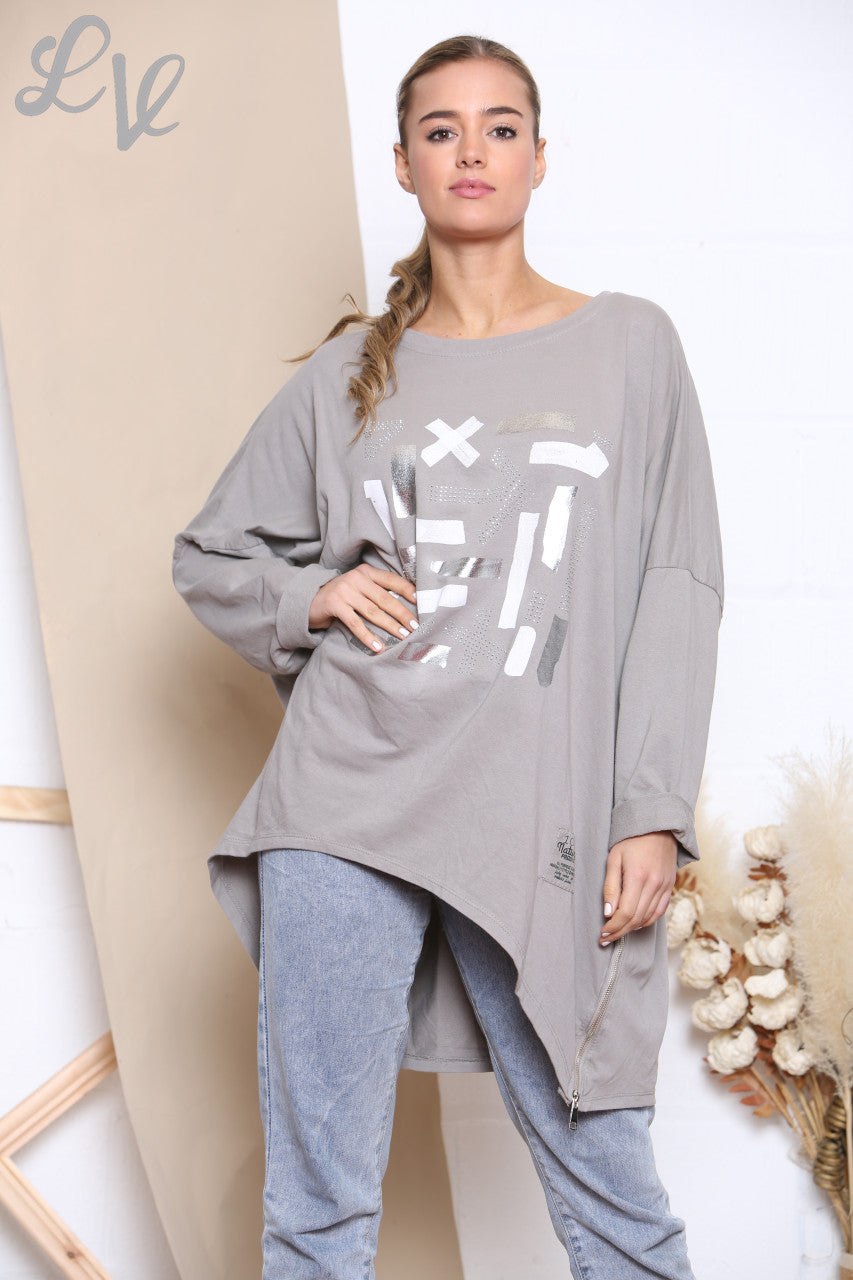 Dames Sweatshirt Top met Grafische Print Taupe