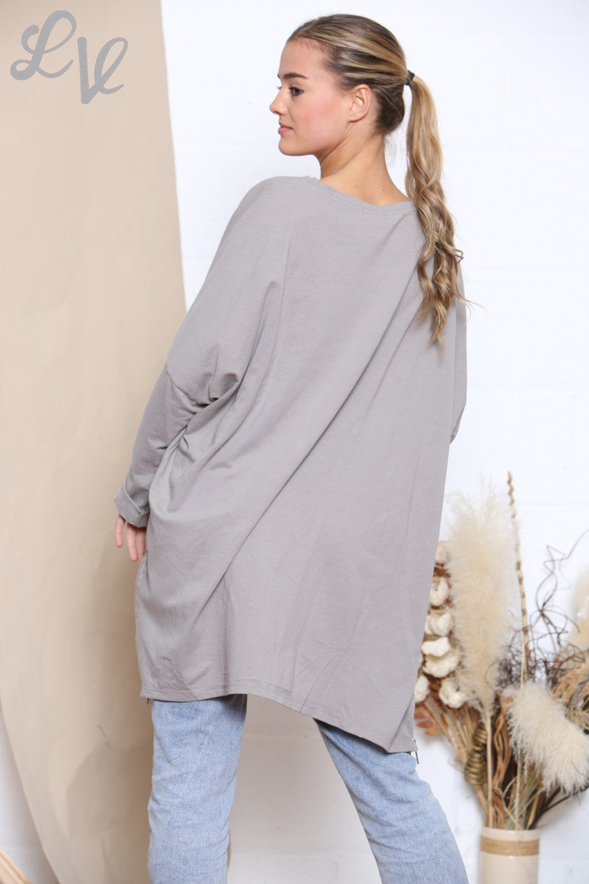 Dames Sweatshirt Top met Grafische Print Taupe