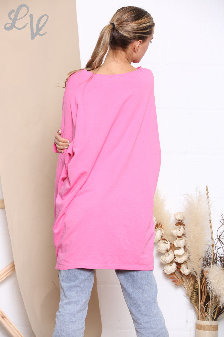 Ladies Shapes Print Graphic Sweatshirt Top Cerise