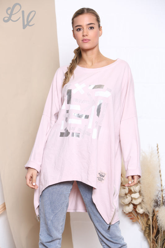 Dames Shapes Print Grafisch Sweatshirt Top Stoffig Roze