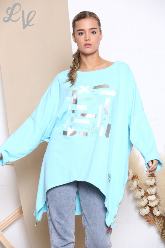 Dames Shapes Print Grafisch Sweatshirt Top Turkoois