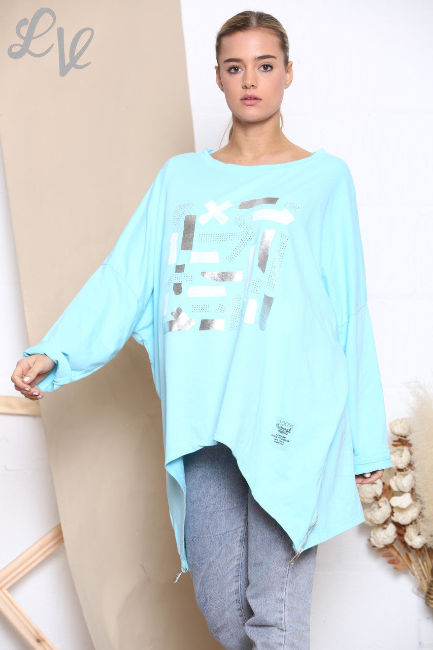 Dames Shapes Print Grafisch Sweatshirt Top Turkoois