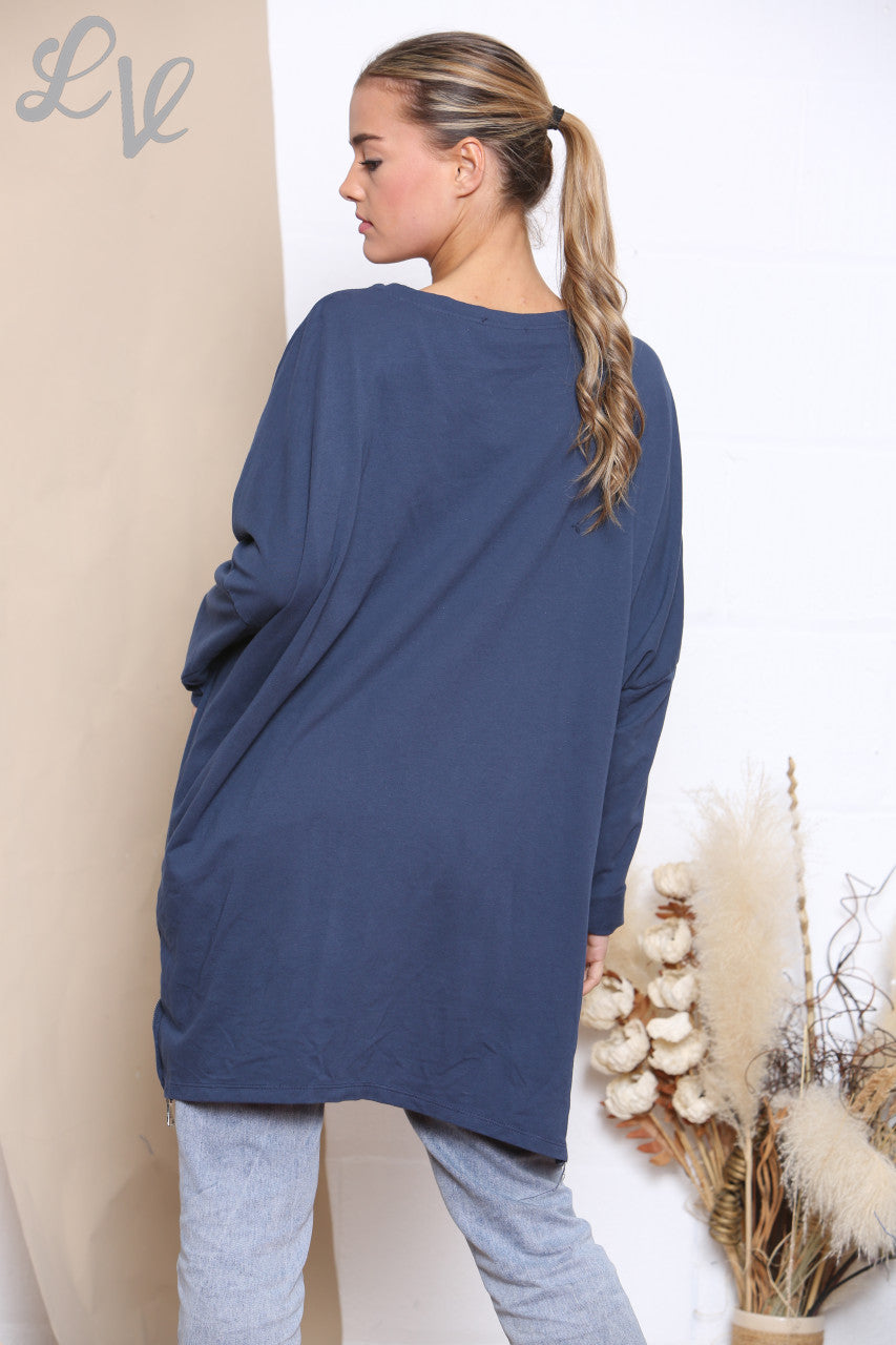 Dames Sweatshirt Top Marineblauw met Vormenprint