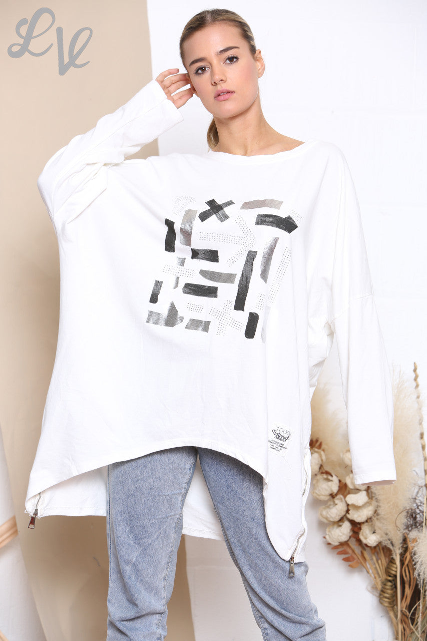 Dames Sweatshirt Top met Grafische Print Wit