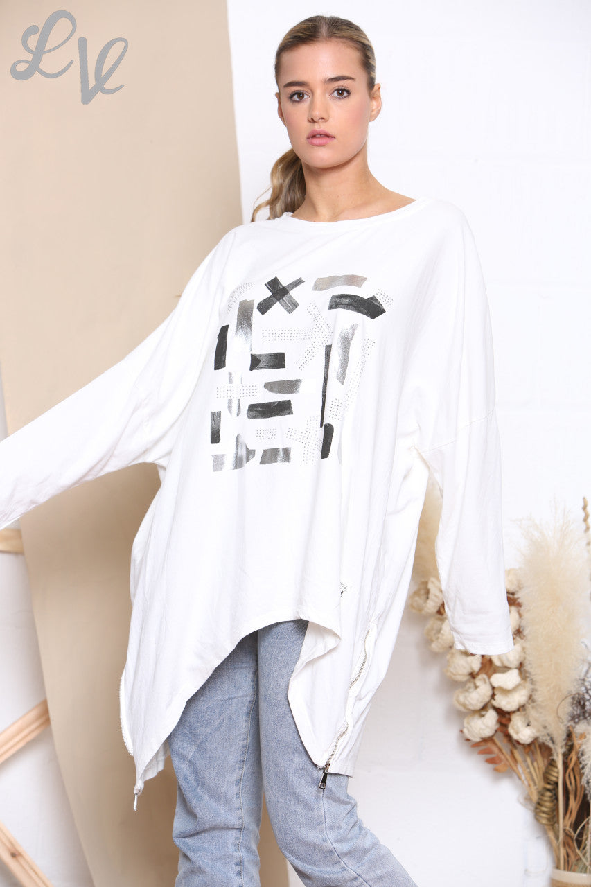 Dames Sweatshirt Top met Grafische Print Wit