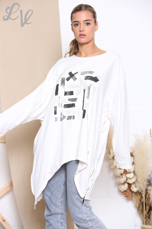 Dames Sweatshirt Top met Grafische Print Wit