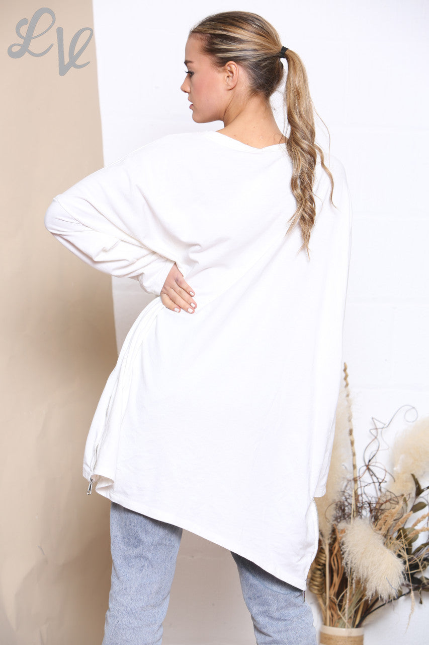 Dames Sweatshirt Top met Grafische Print Wit