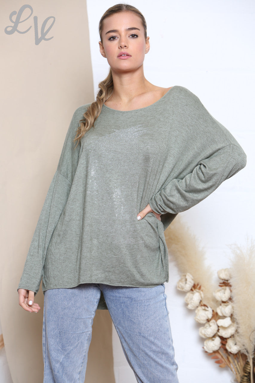 Dames Sequin Face Fijngebreide Trui Khaki