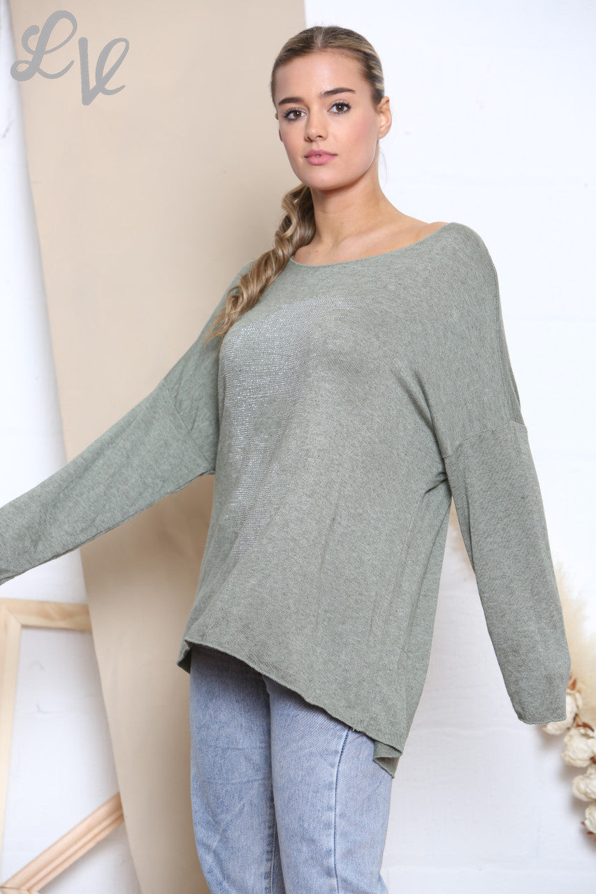 Dames Sequin Face Fijngebreide Trui Khaki