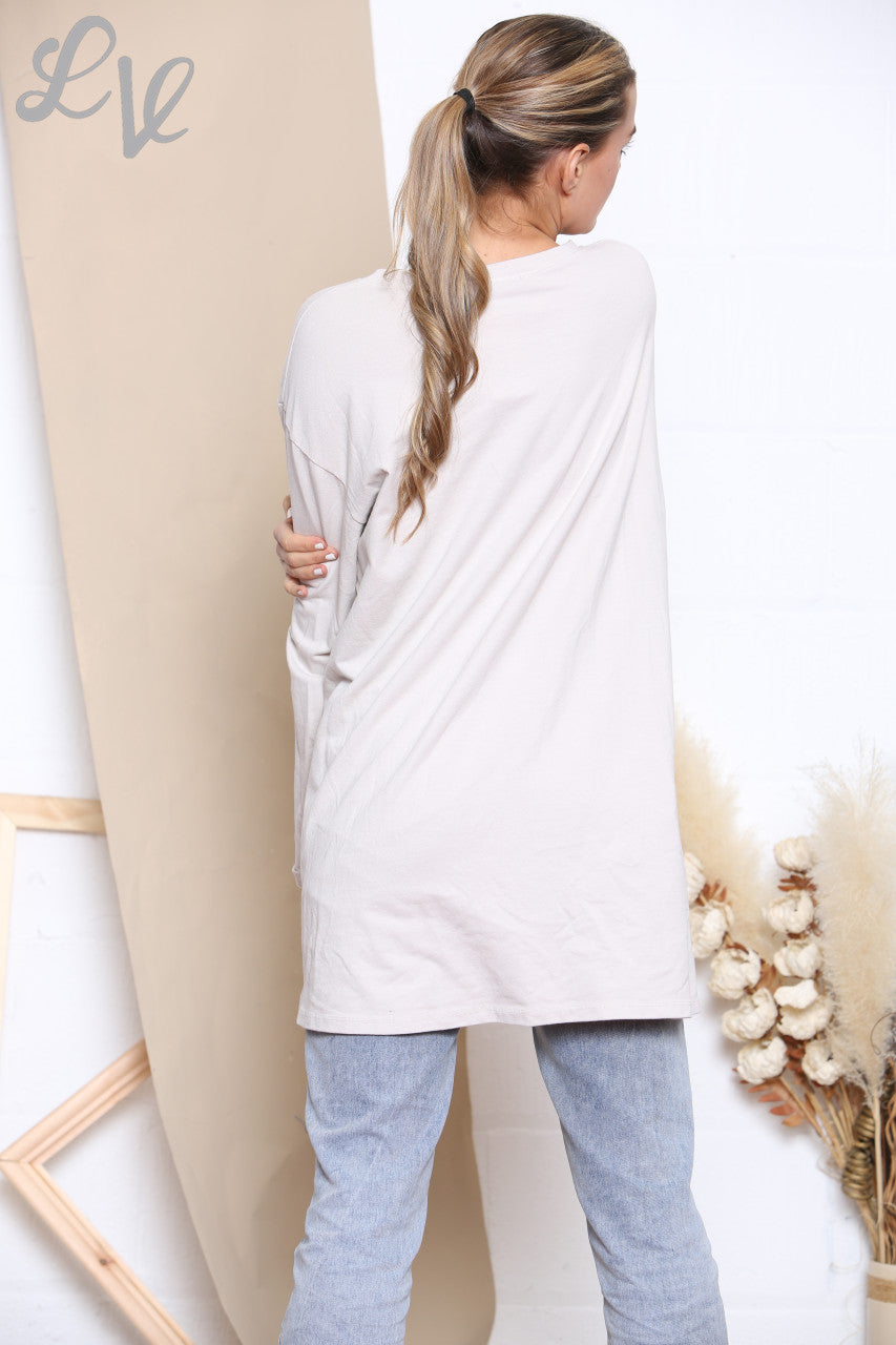 Dames Sweatshirt Top met Ruitpatroon, Patchwork en Zakken Steenkleur