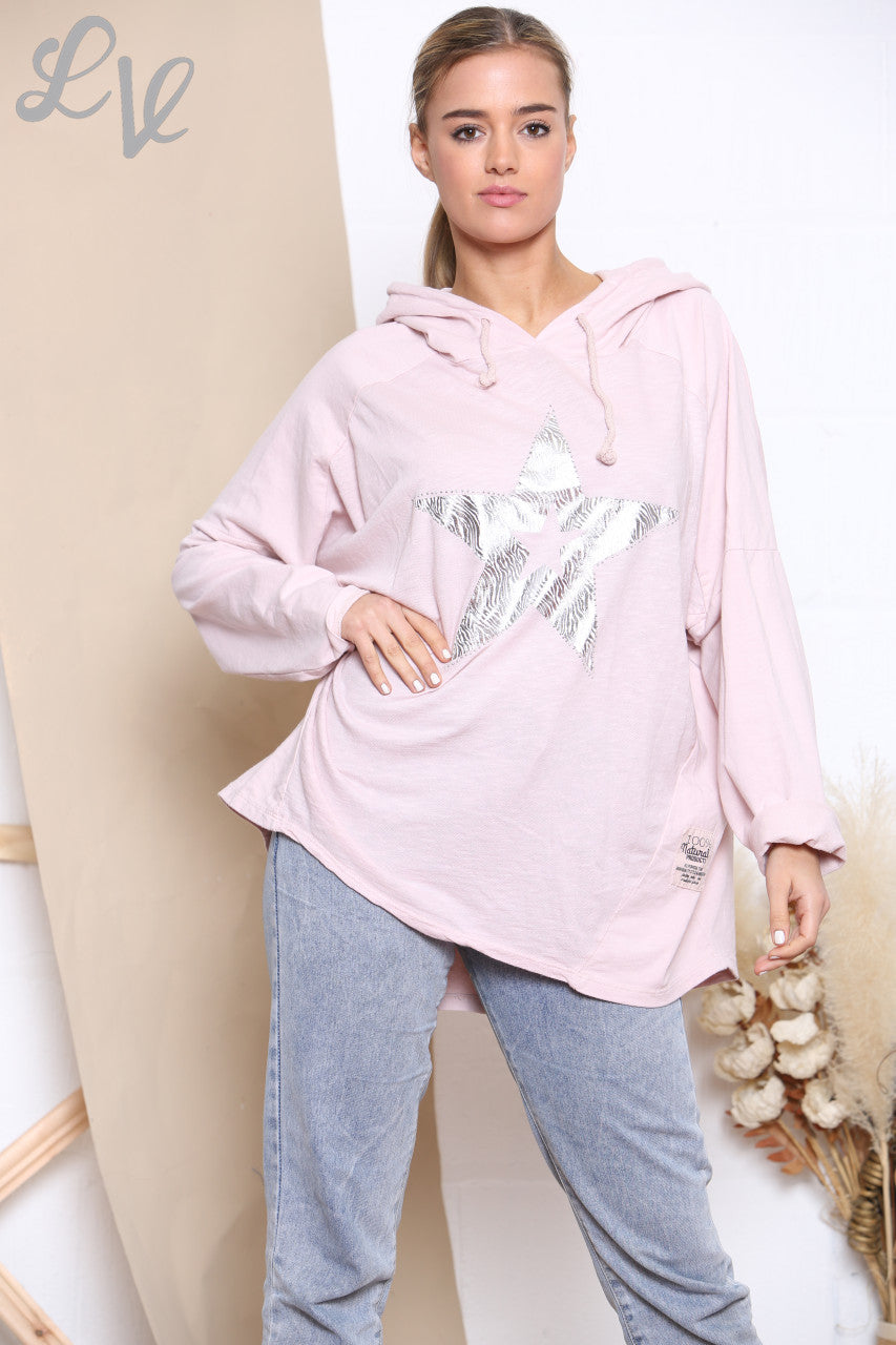 Dames Animal Star Folie Sweater Hoodie Dusty Roze