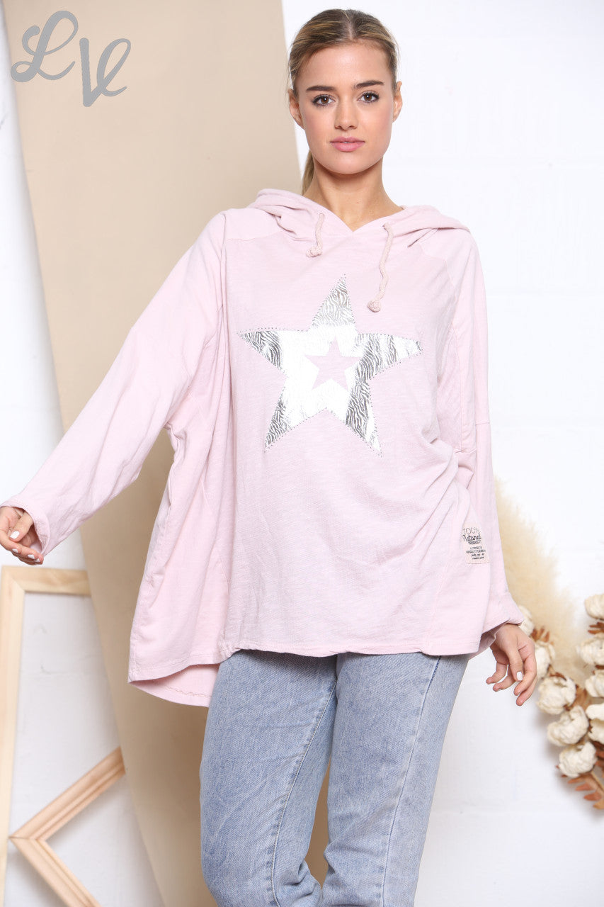 Dames Animal Star Folie Sweater Hoodie Dusty Roze