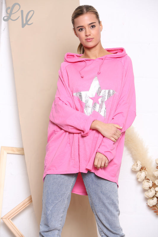 Dames Animal Star Folie Sweatshirt Hoodie Cerise