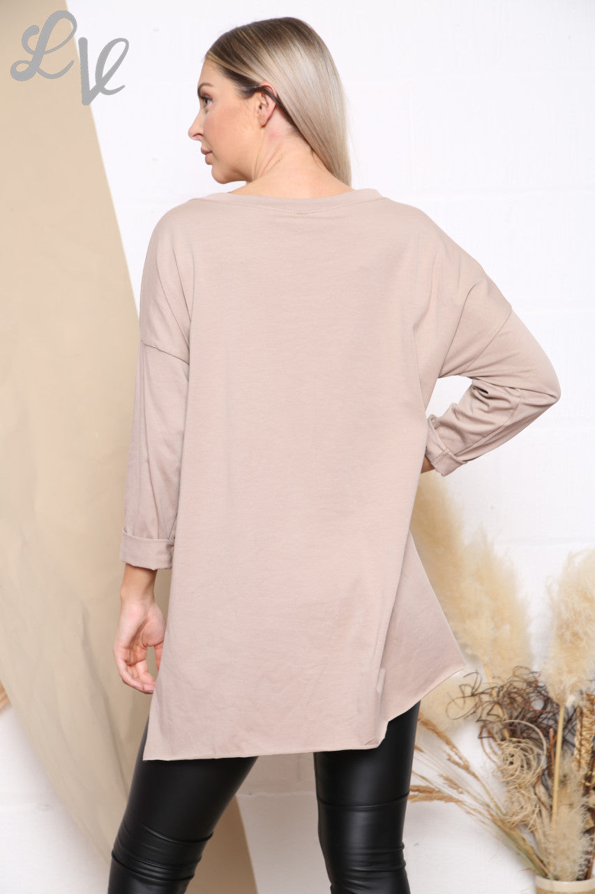 Ladies Pocket & Badge Detail Top Taupe Unit Price £6.99
