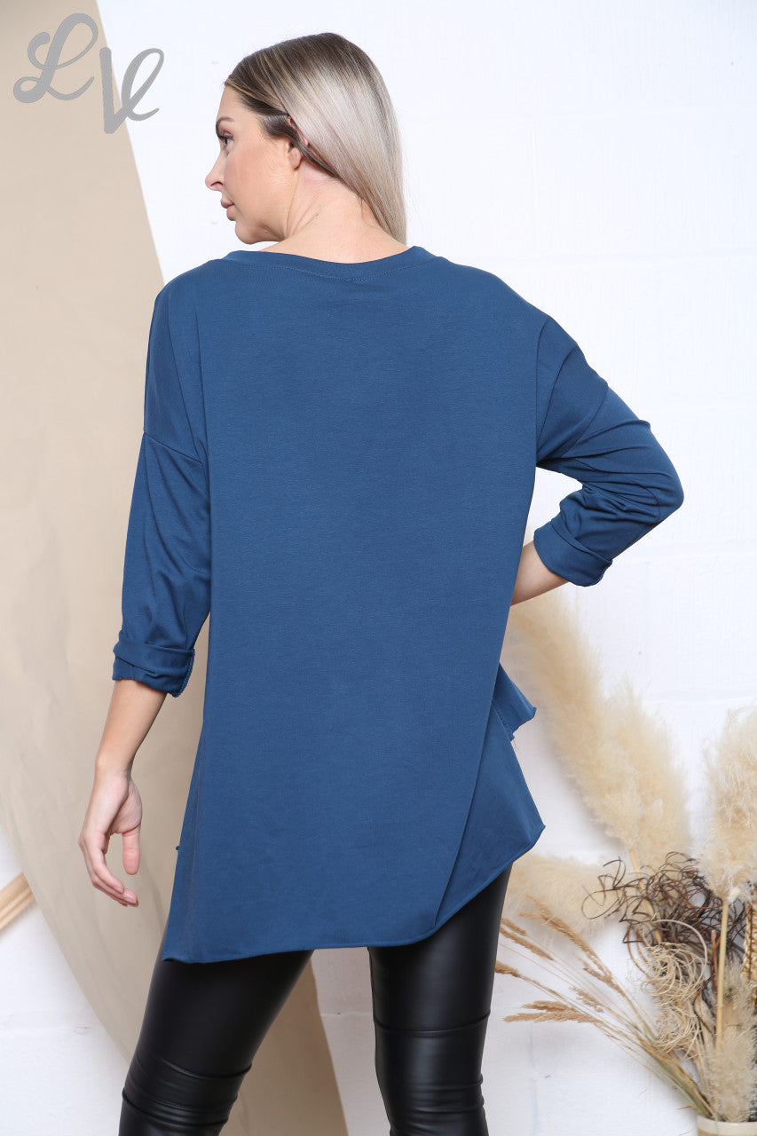 Dames Top met Zak & Badge Detail Petrol EENHEIDSPRIJS WAS €8,99 NU €4,99