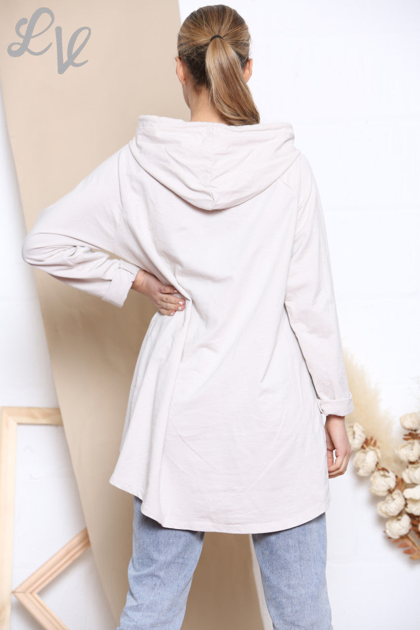 Dames Folie Dubbel Hart Hooded Sweatshirt Top Steen