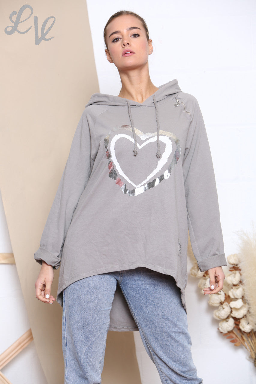 Damesfolie Dubbel Hart Hooded Sweatshirt Top Taupe
