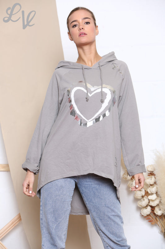 Damesfolie Dubbel Hart Hooded Sweatshirt Top Taupe