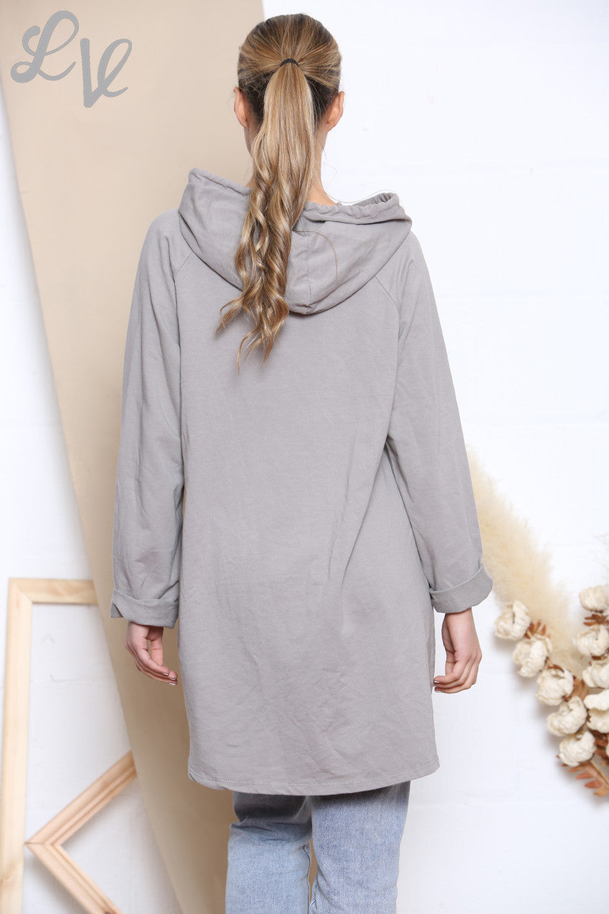 Damesfolie Dubbel Hart Hooded Sweatshirt Top Taupe