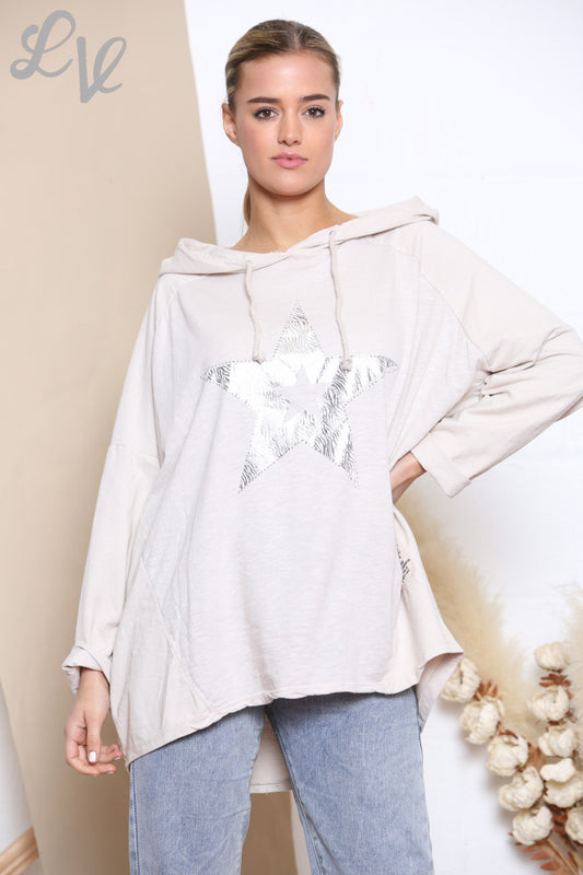 Dames Animal Star Folie Sweatshirt Hoodie Steen