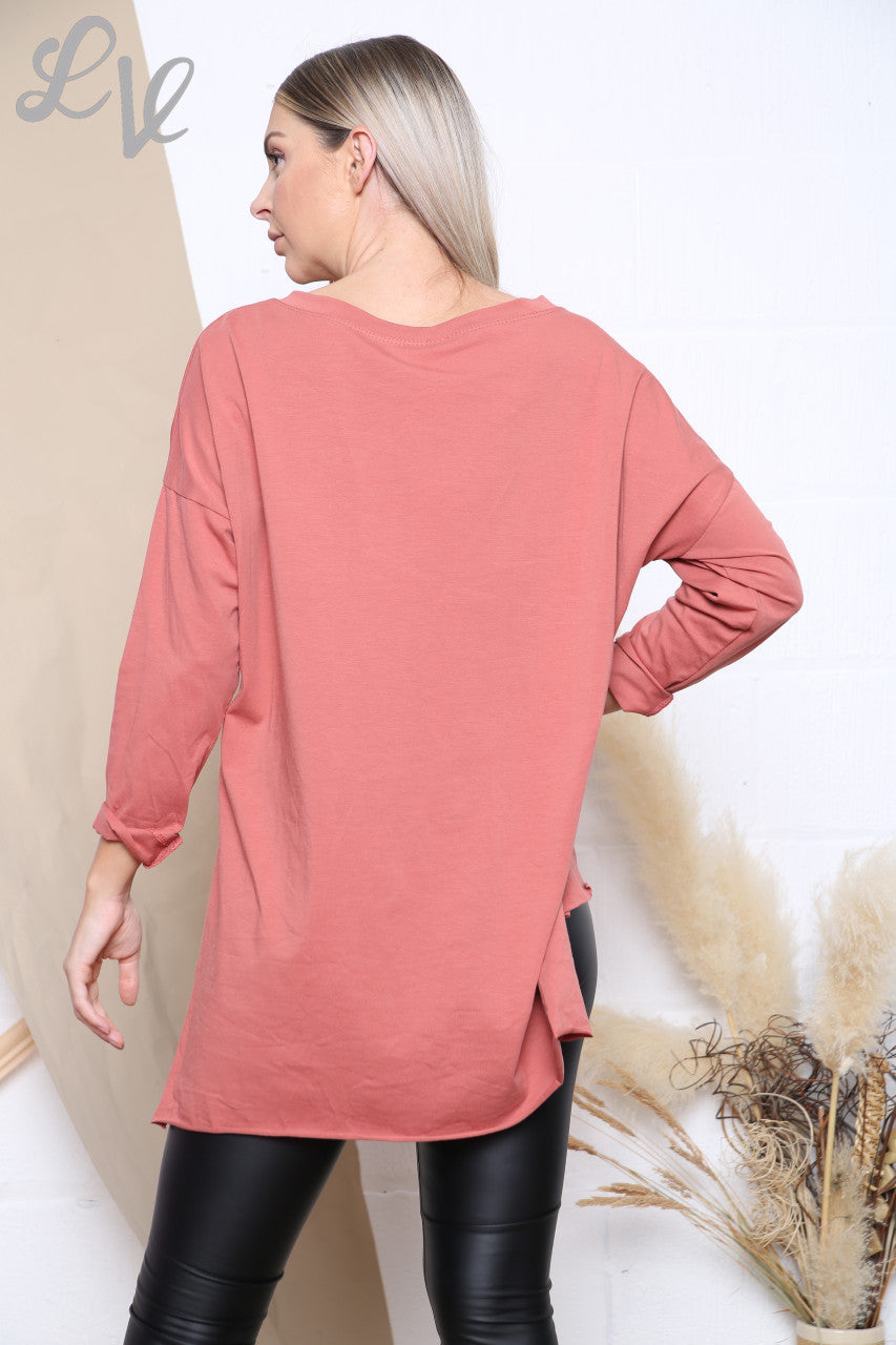 Dames Top met Zakdetail Zalmstukprijs € 6,99
