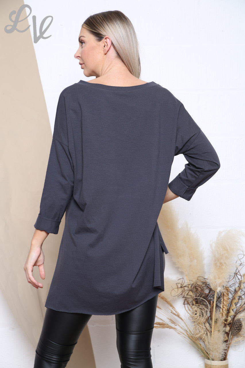 Ladies Pocket Detail Top Charcoal Unit Price £6.99