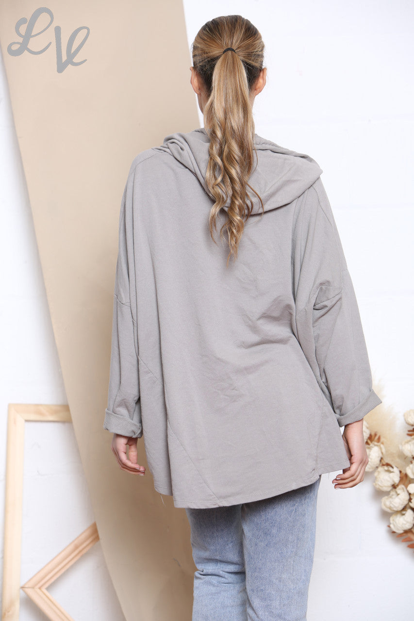 Ladies Animal Star Foil Sweatshirt Hooded Top Taupe