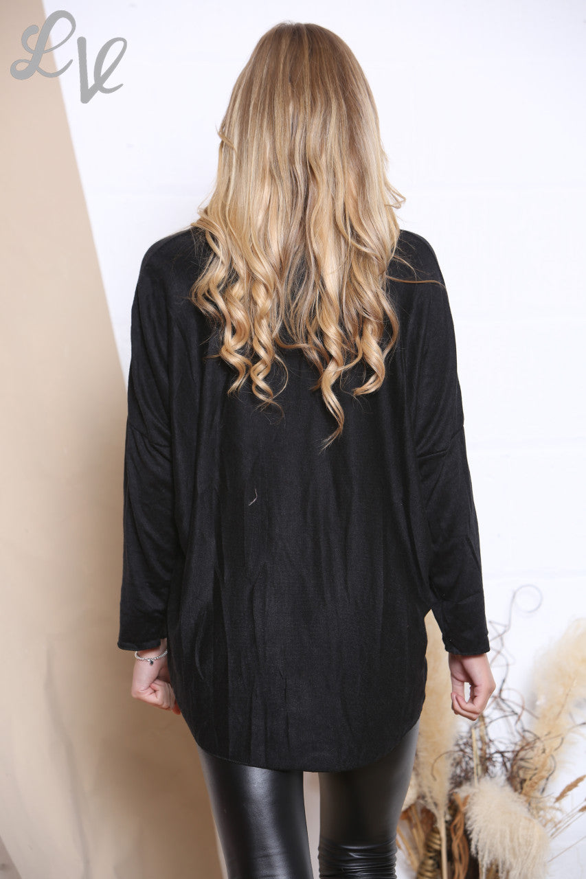 Dames Top met Diamanten Schrift Zwart Stukprijs €7,99