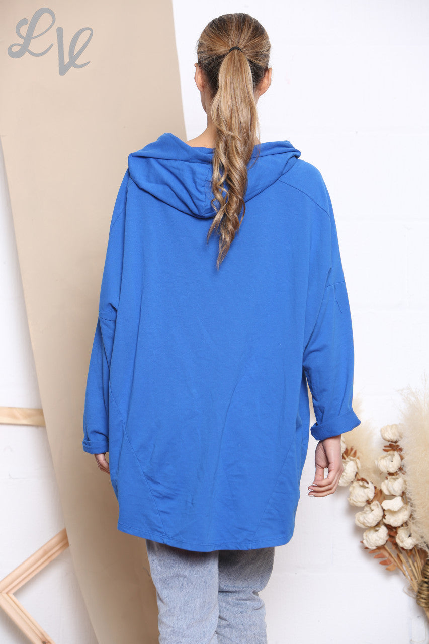 Ladies Animal Star Foil Sweatshirt Hooded Top Royal Blue