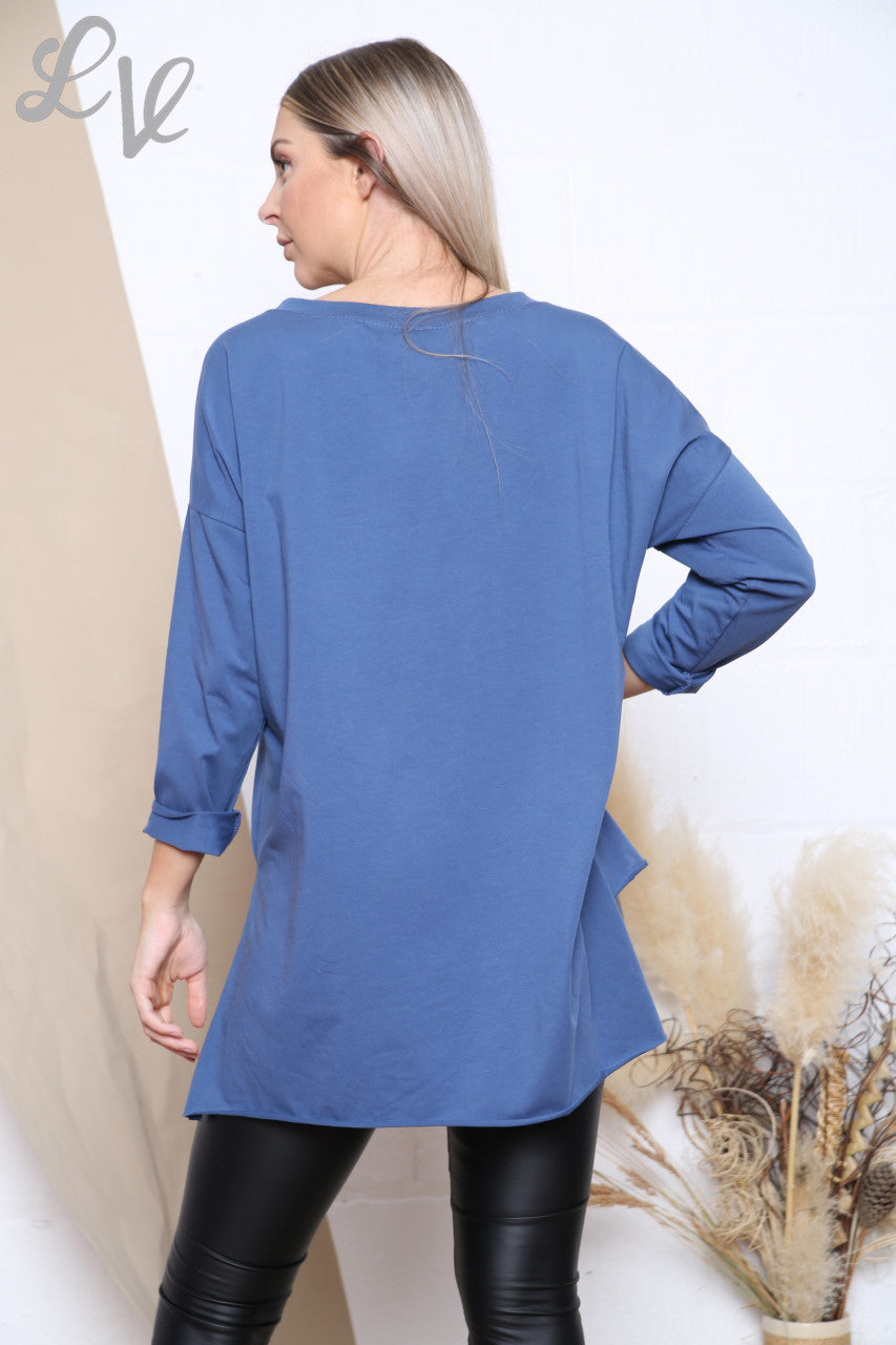 Dames top met zakdetails spijkerstof per stuk € 6,99