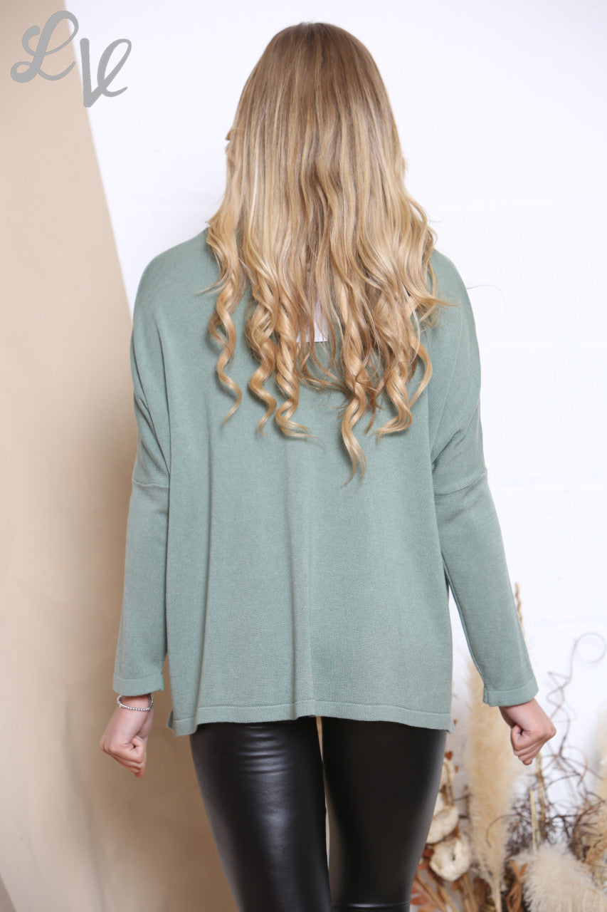 Ladies Love Script Fine Knit Top Khaki Unit Price WAS £16.99 NOW £8.99
