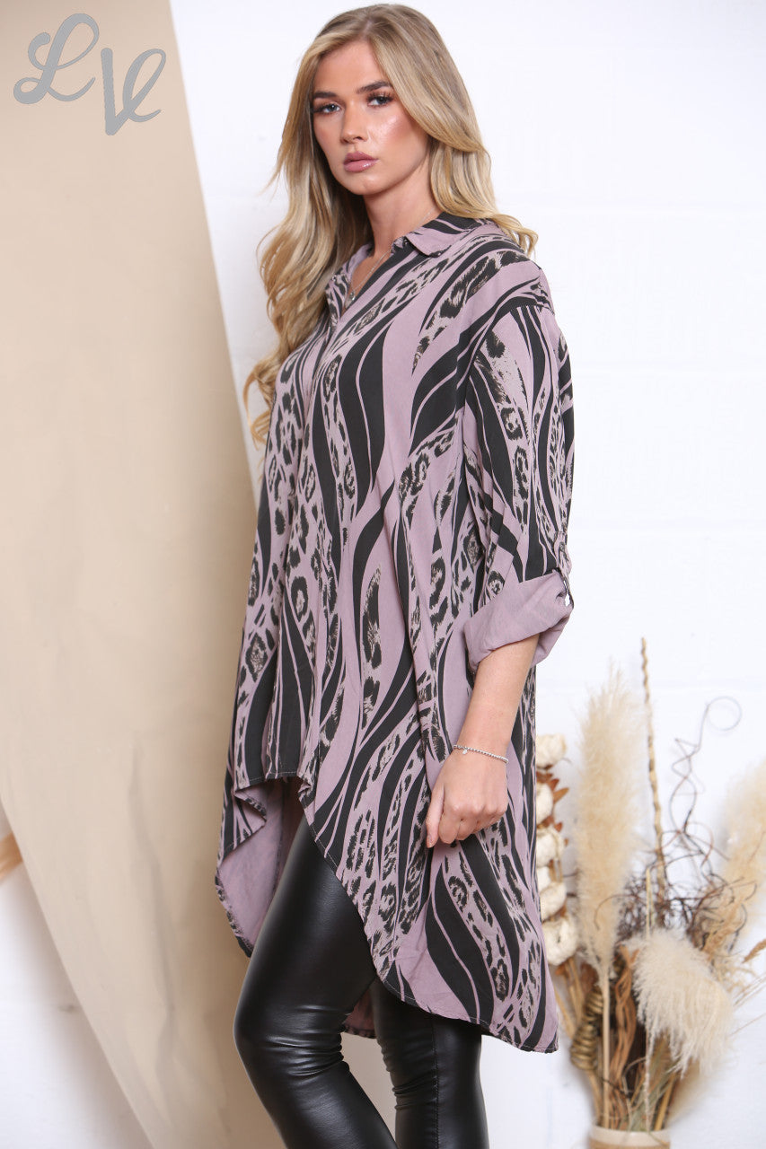 Ladies Animal Print Longline Shirt Dusty Pink Unit Price £12.99