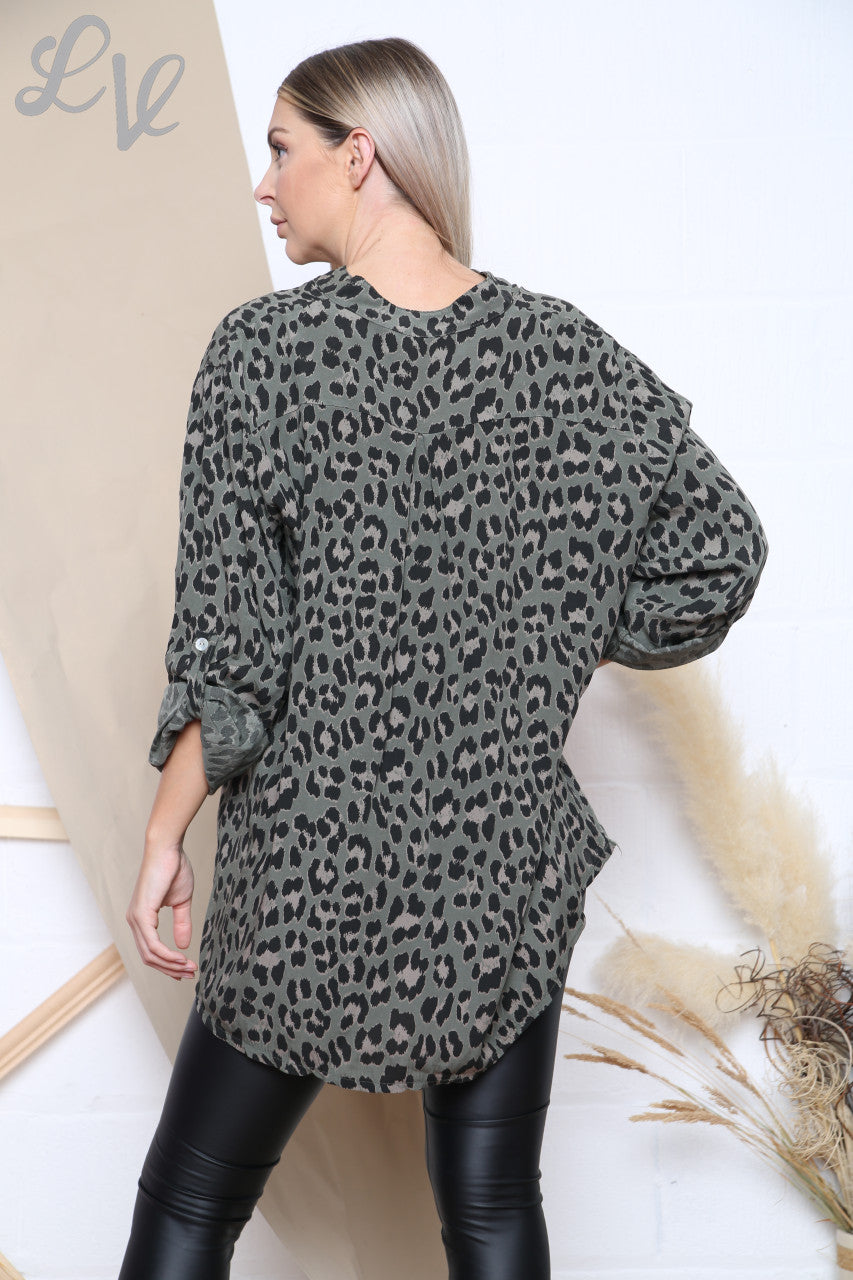 Damesblouse met Luipaardprint Khaki