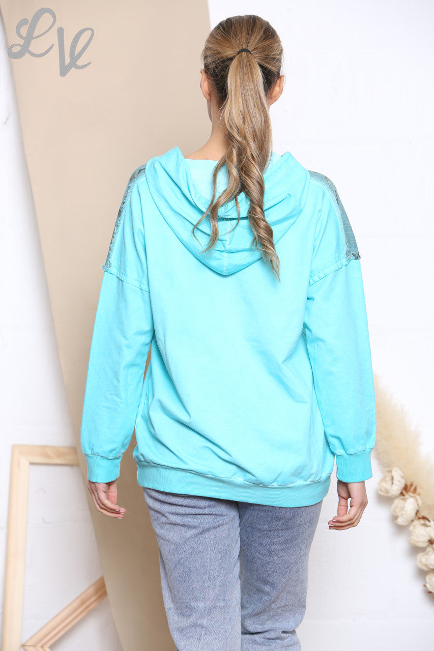 Ladies Camouflage Foil Patchwork Jacket Top Turquoise