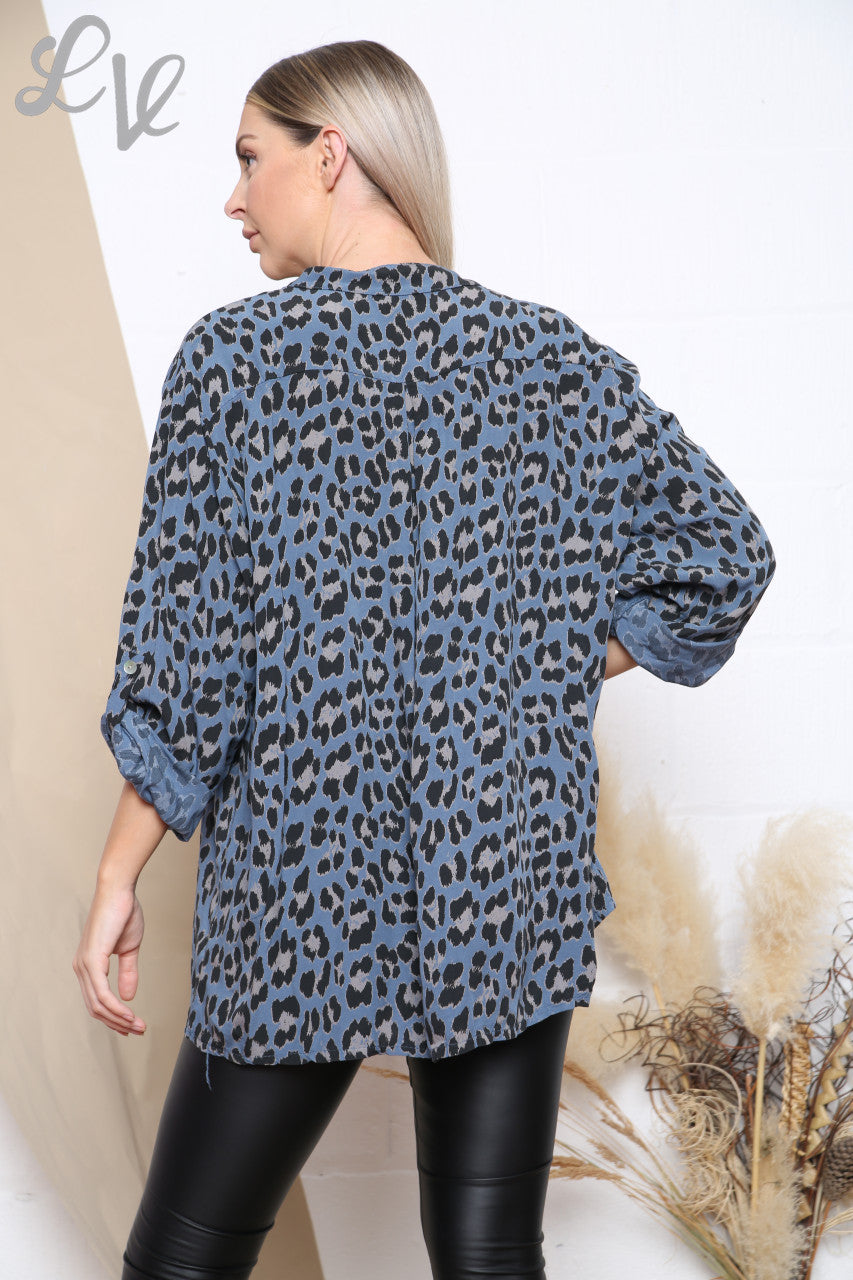 Ladies Leopard Print Shirt Denim